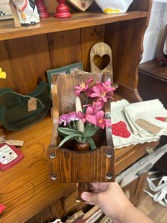 Vintage Wooden Candle Sconce - Flowers Can Come Out!