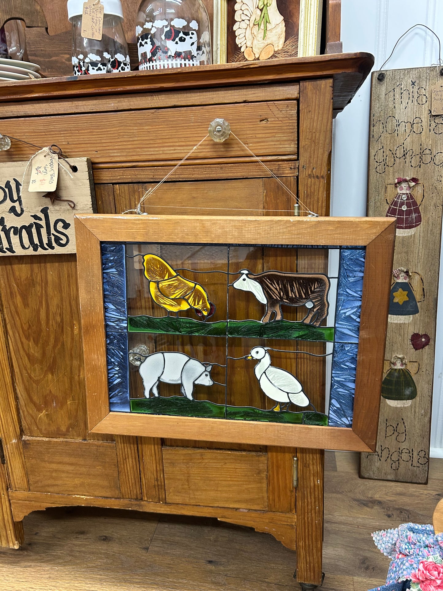 Vintage Farm Animal Stained Glass