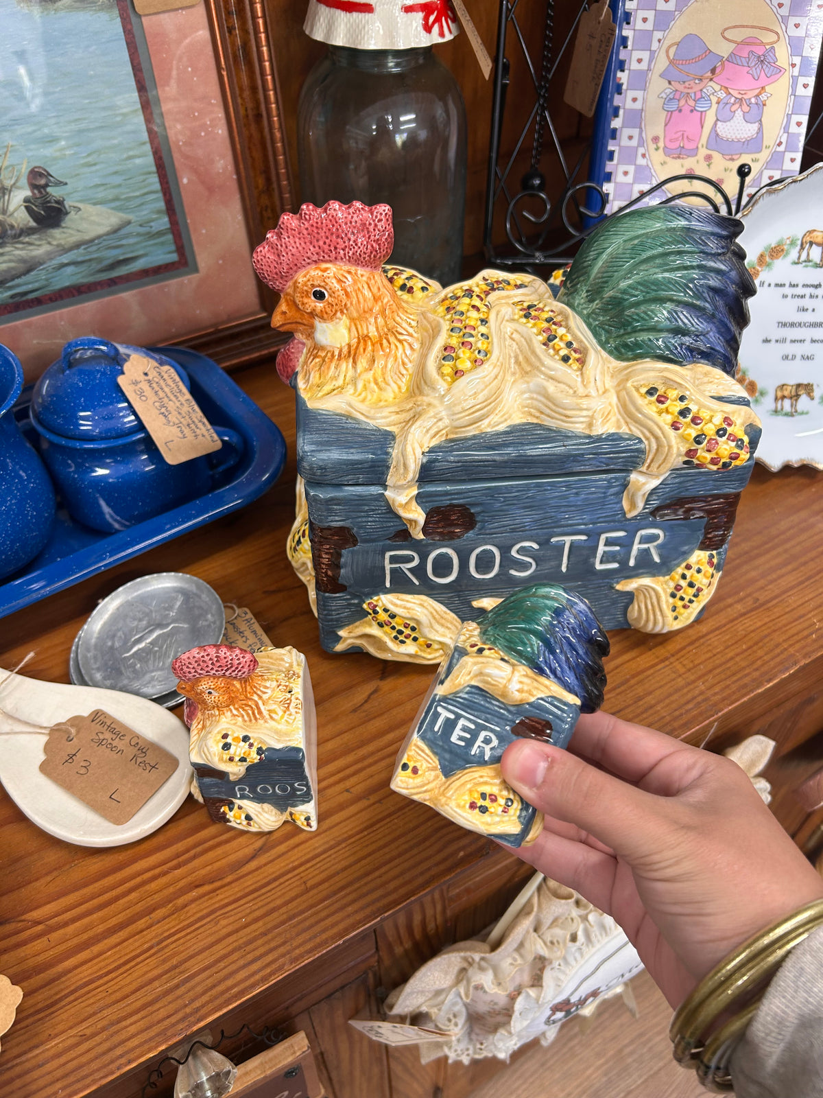Vintage Rooster Cookie Jar W/ S&P Shakers