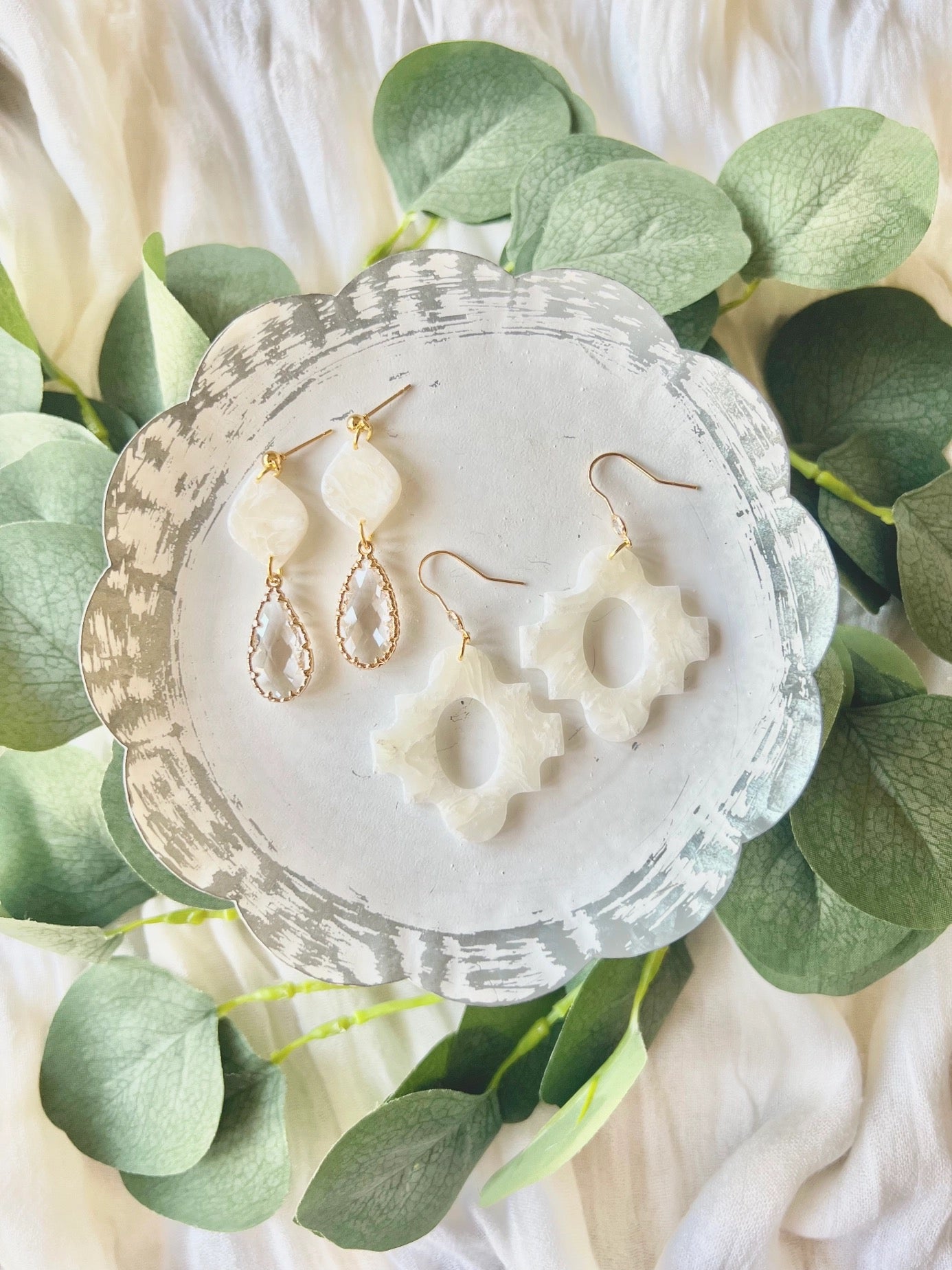 Clay Pearl/Diamond Earrings