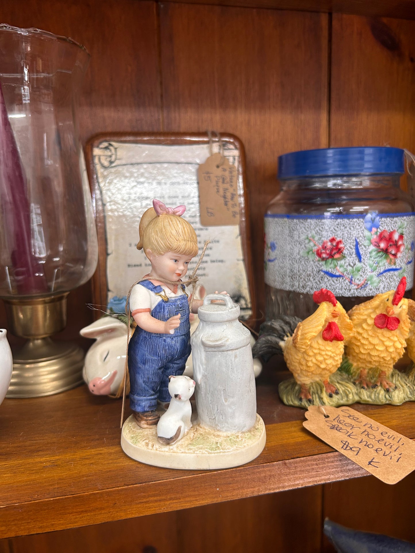 1985 Denim Days - Girl with cat & milk can - as is - missing finger