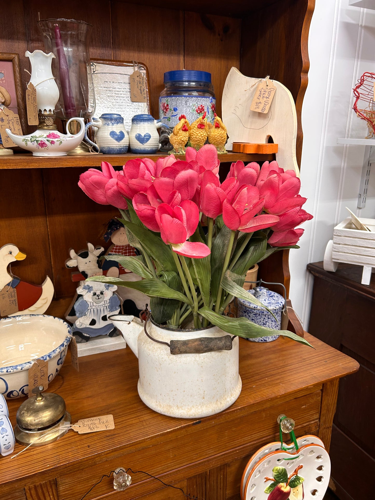 Vintage Teapot With Silk Tulips