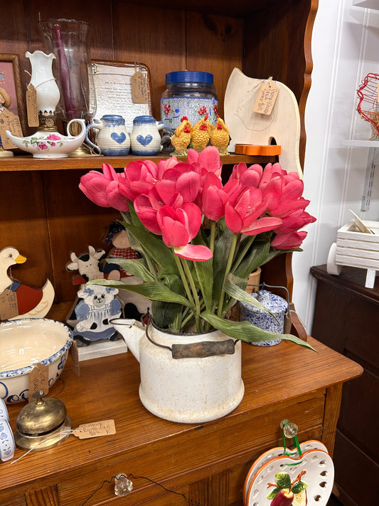 Vintage Teapot With Silk Tulips