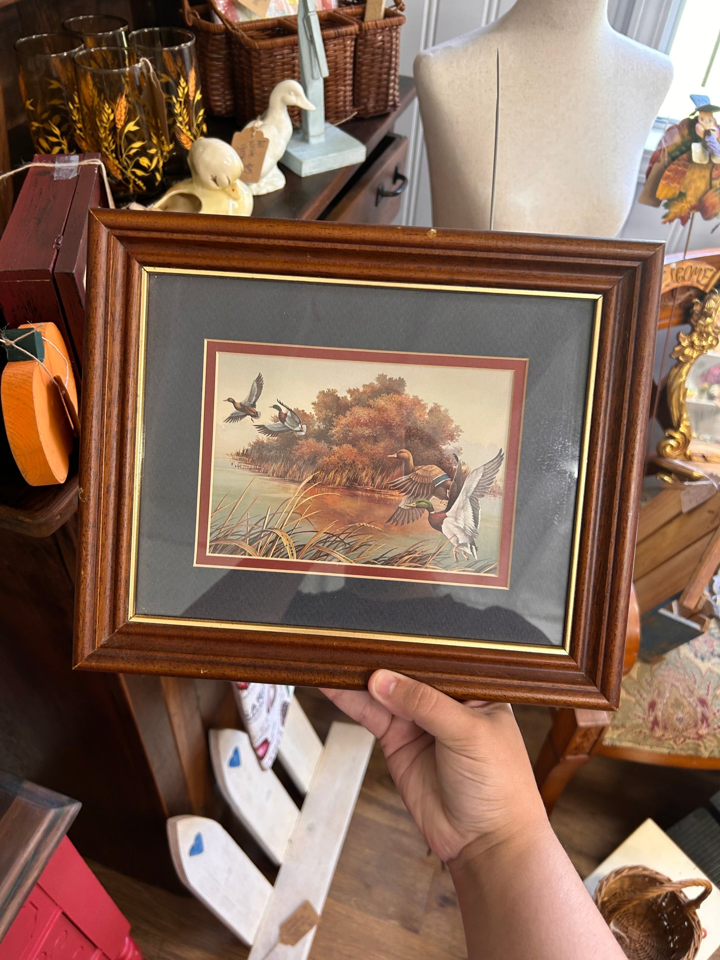 Vintage Duck Picture With Wooden Frame