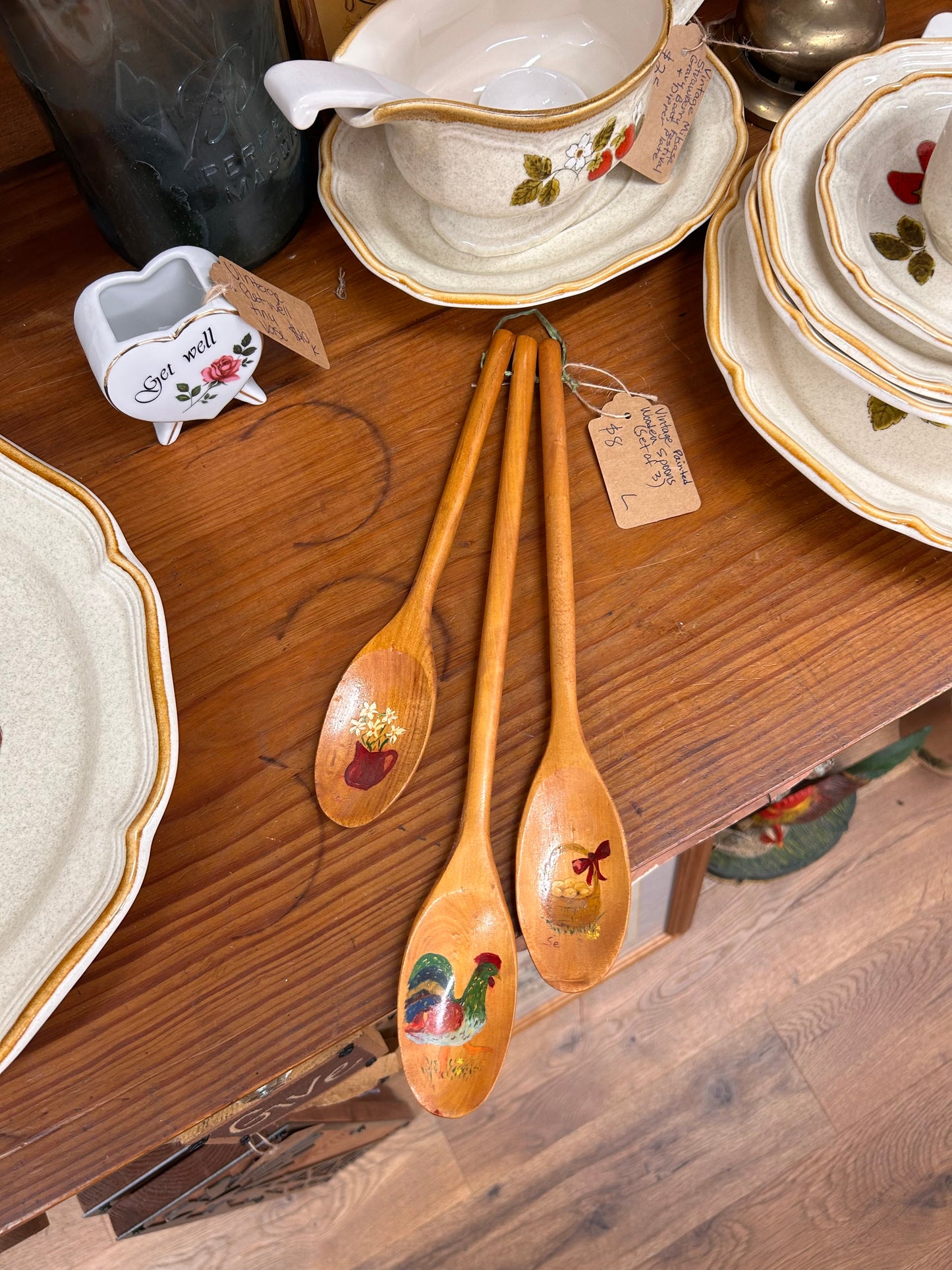Vintage Painted Wooden Spoons - Set Of 3