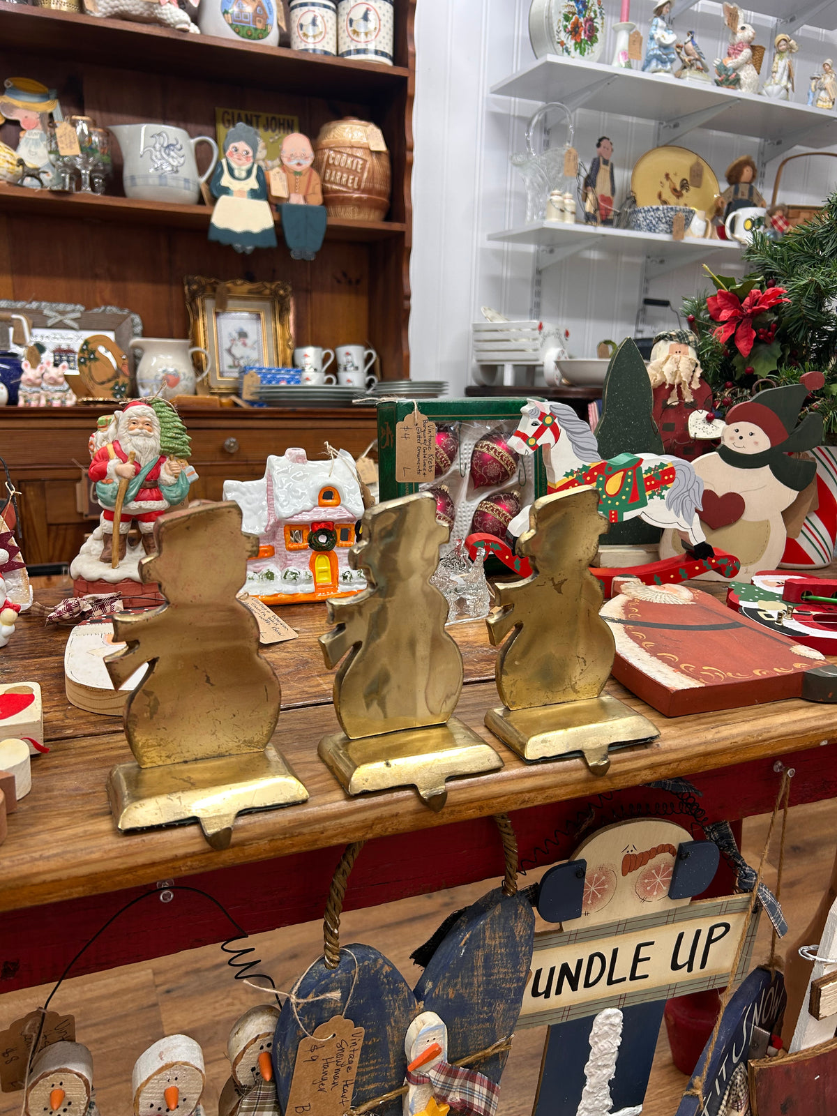 Vintage Brass Snowman Stocking Hanger - Set Of 3