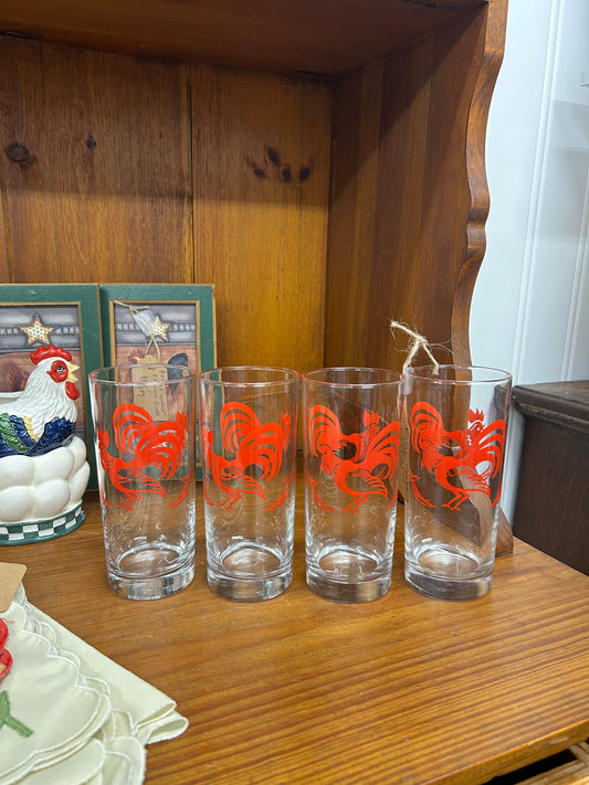 Vintage Rooster Glasses - Set Of 4