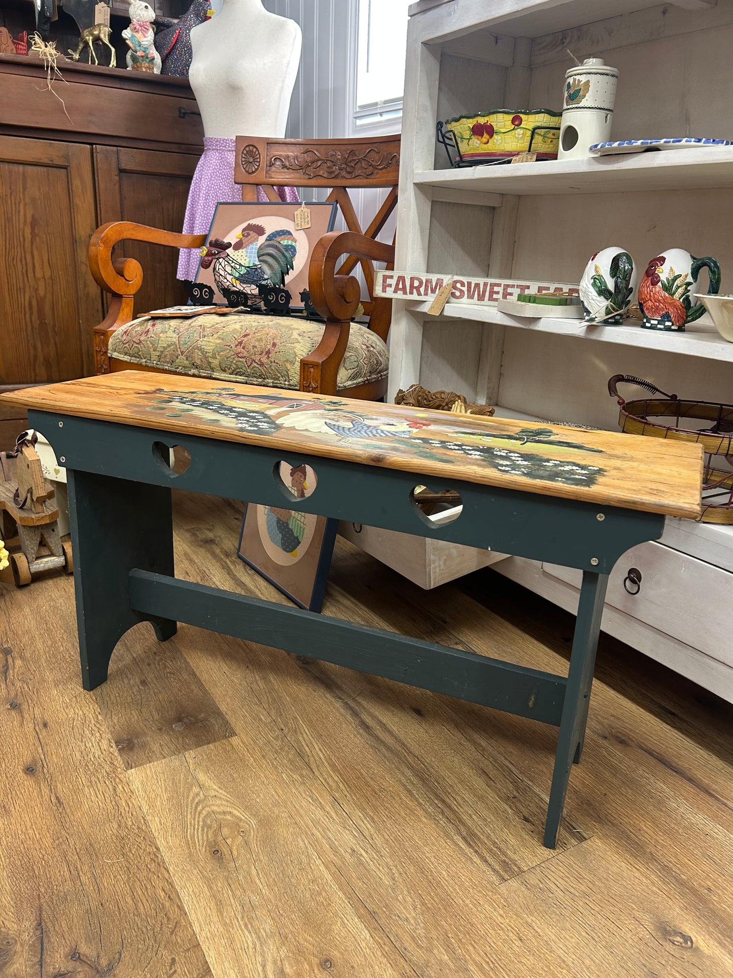 Chicken/Red Barn Heart Bench - Local Pickup Only