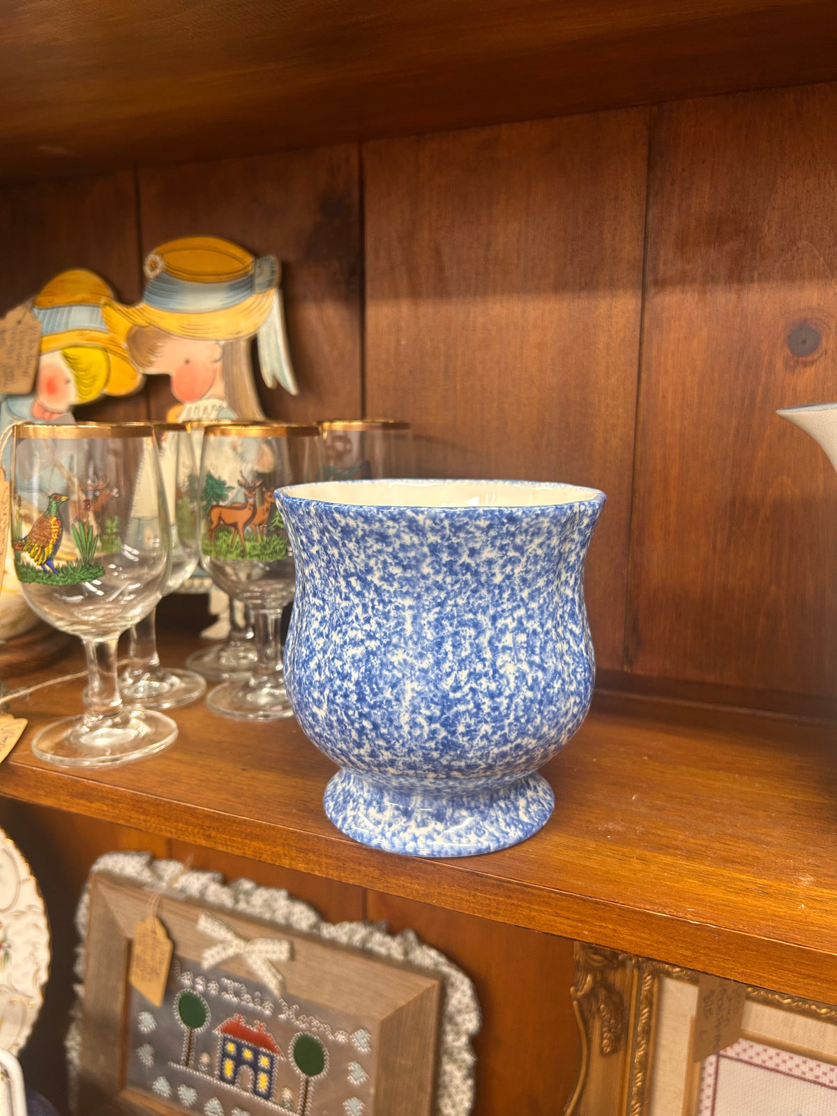 Vintage Blue Spongeware Planter