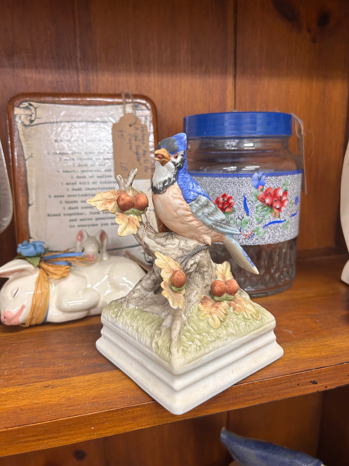 Vintage Gorhan Porcelain Blue Jay Music Box - Plays Beautiful Dreamer