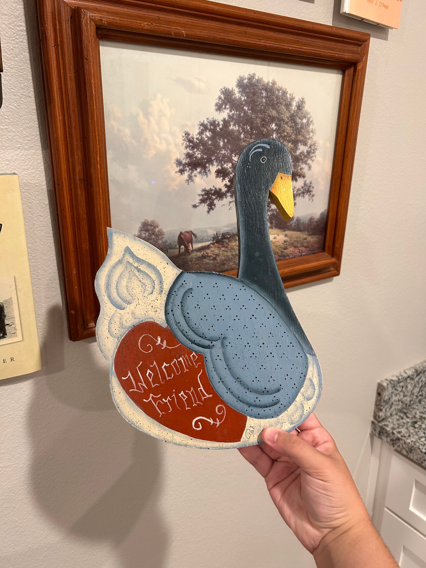 Vintage Wooden Welcome Friend Goose Hanger