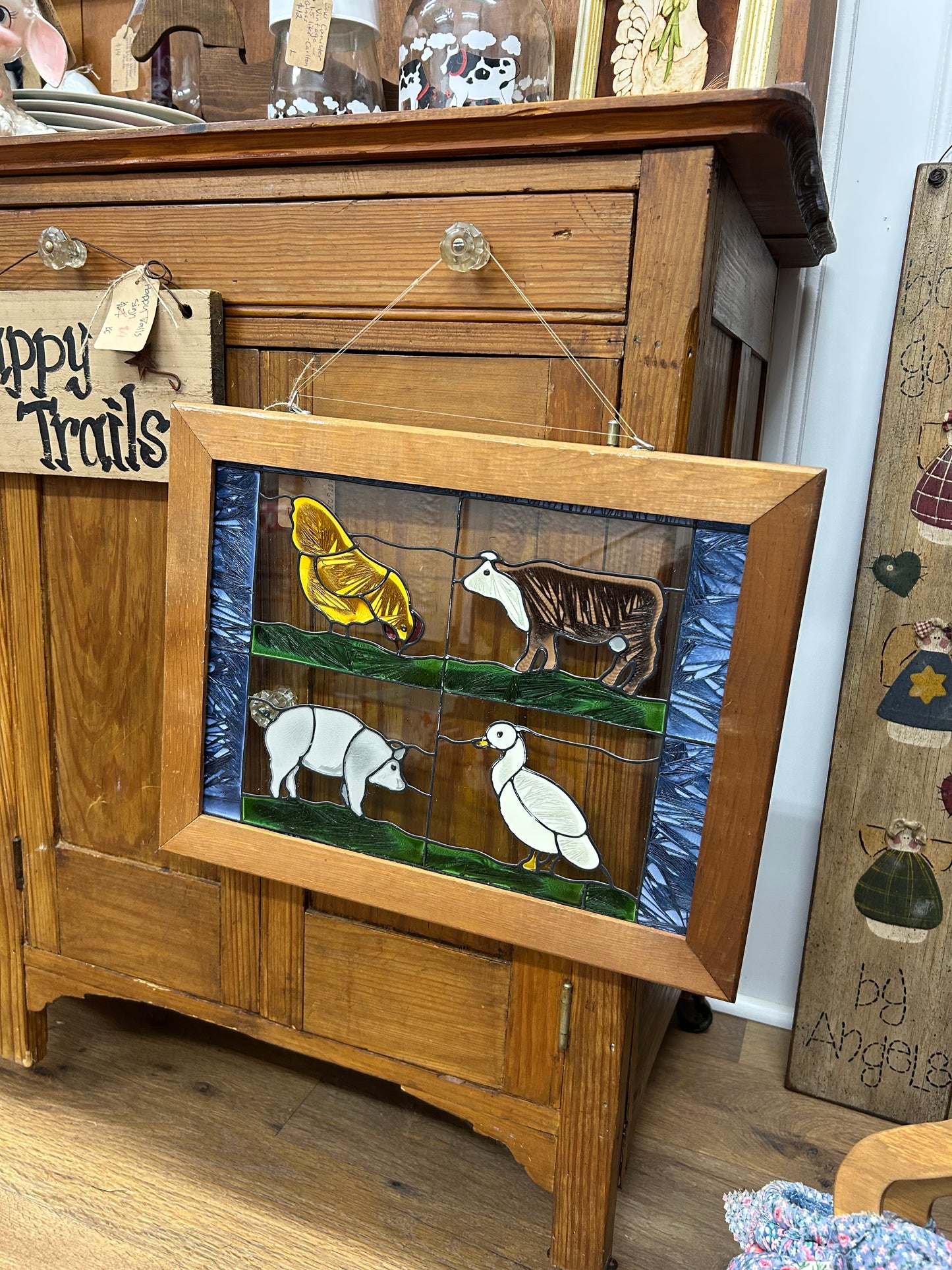 Vintage Farm Animal Stained Glass