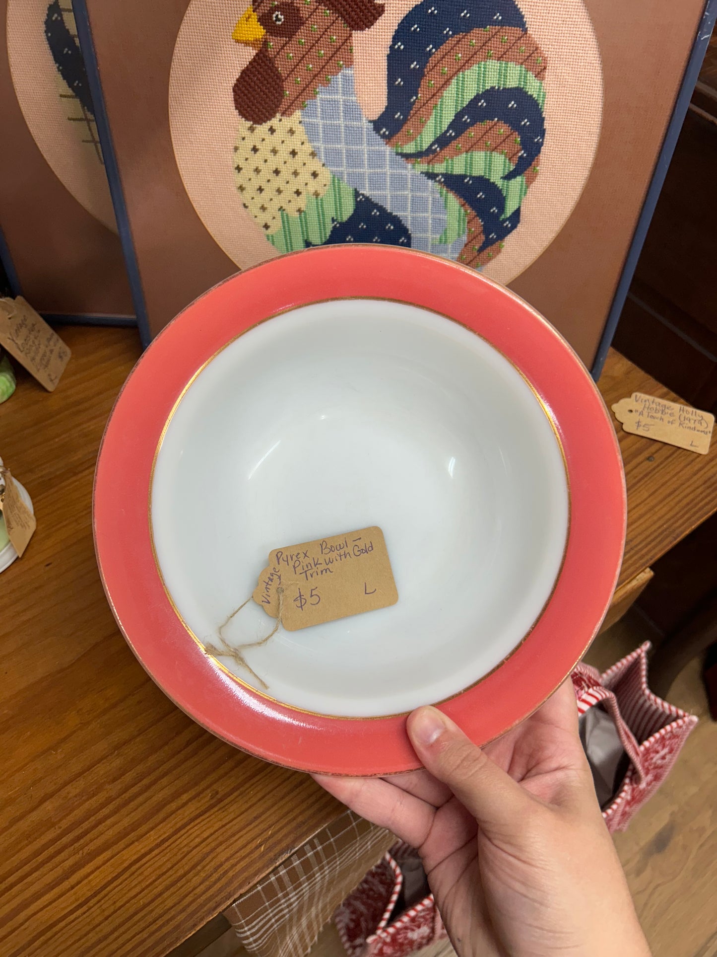 Vintage Pyrex Bowl - Pink With Gold Trim