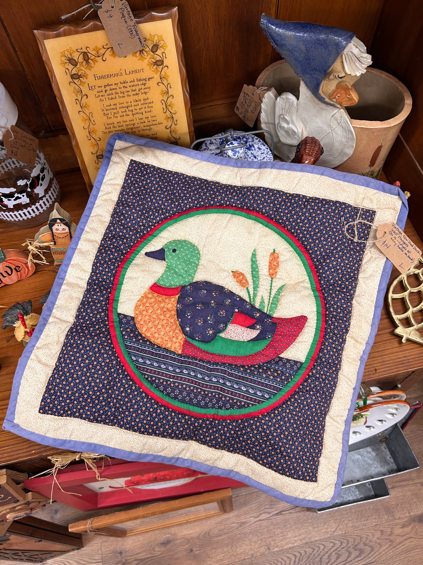 Vintage Quilted Duck Wall Hanger - As Is - See Pictures