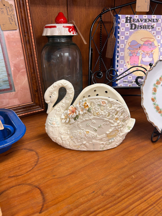 1950s Bisque Porcelain Swan Floral Planter