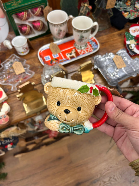 Vintage Ceramic Teddy Bear Christmas Mug