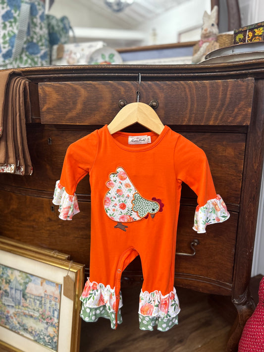 Girls Orange Chicken Romper