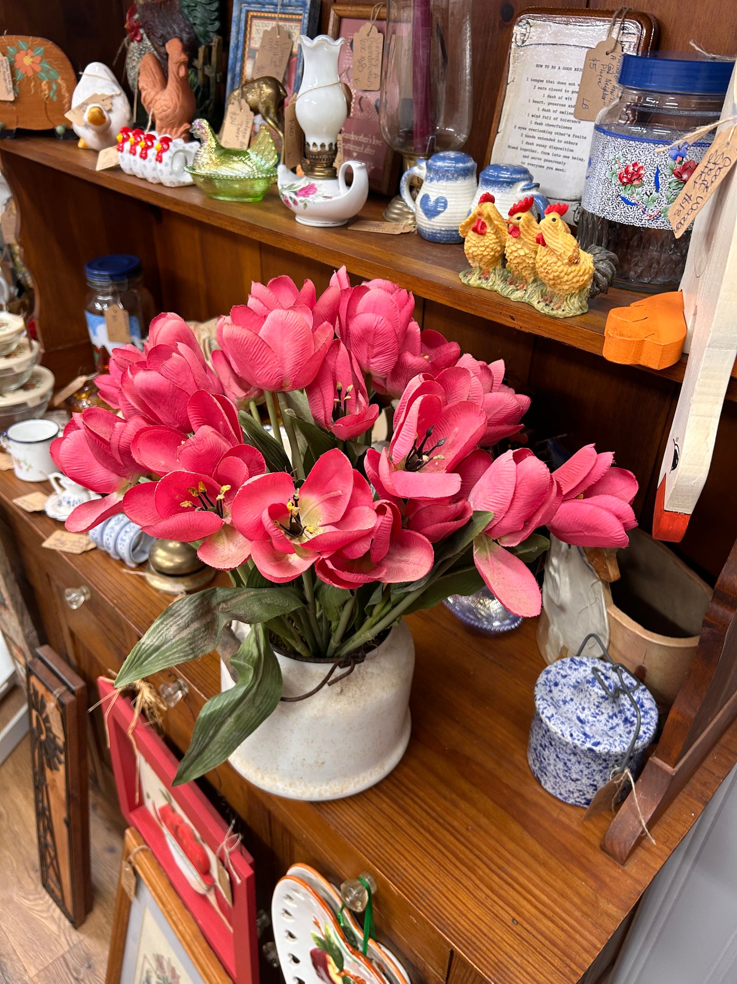 Vintage Teapot With Silk Tulips