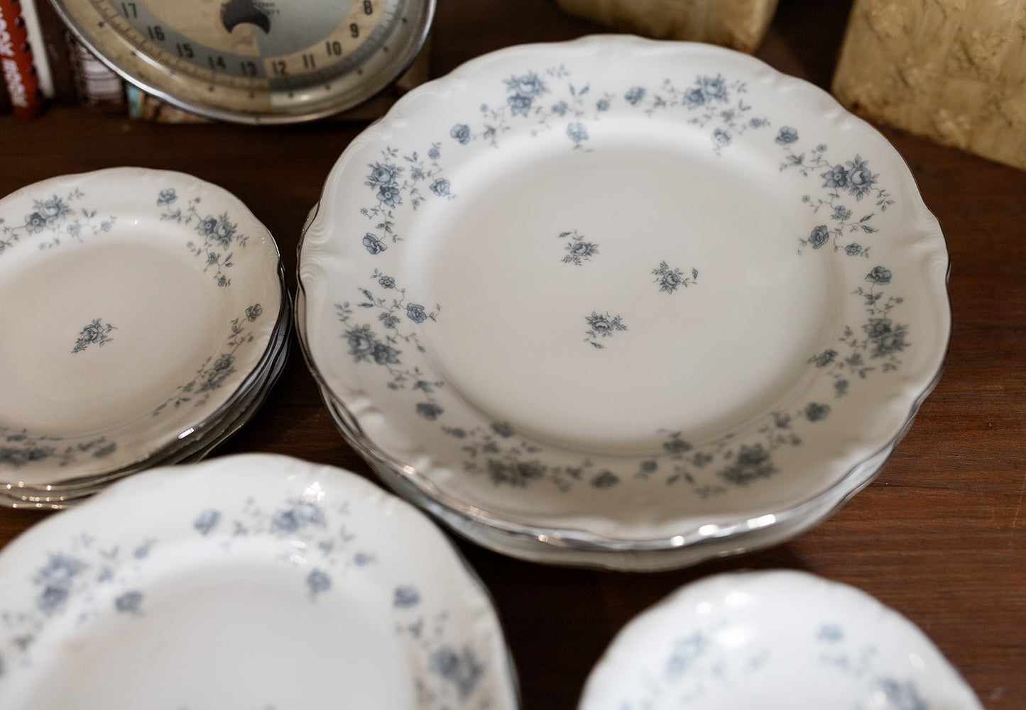 Blue + Silver Floral Plate Set