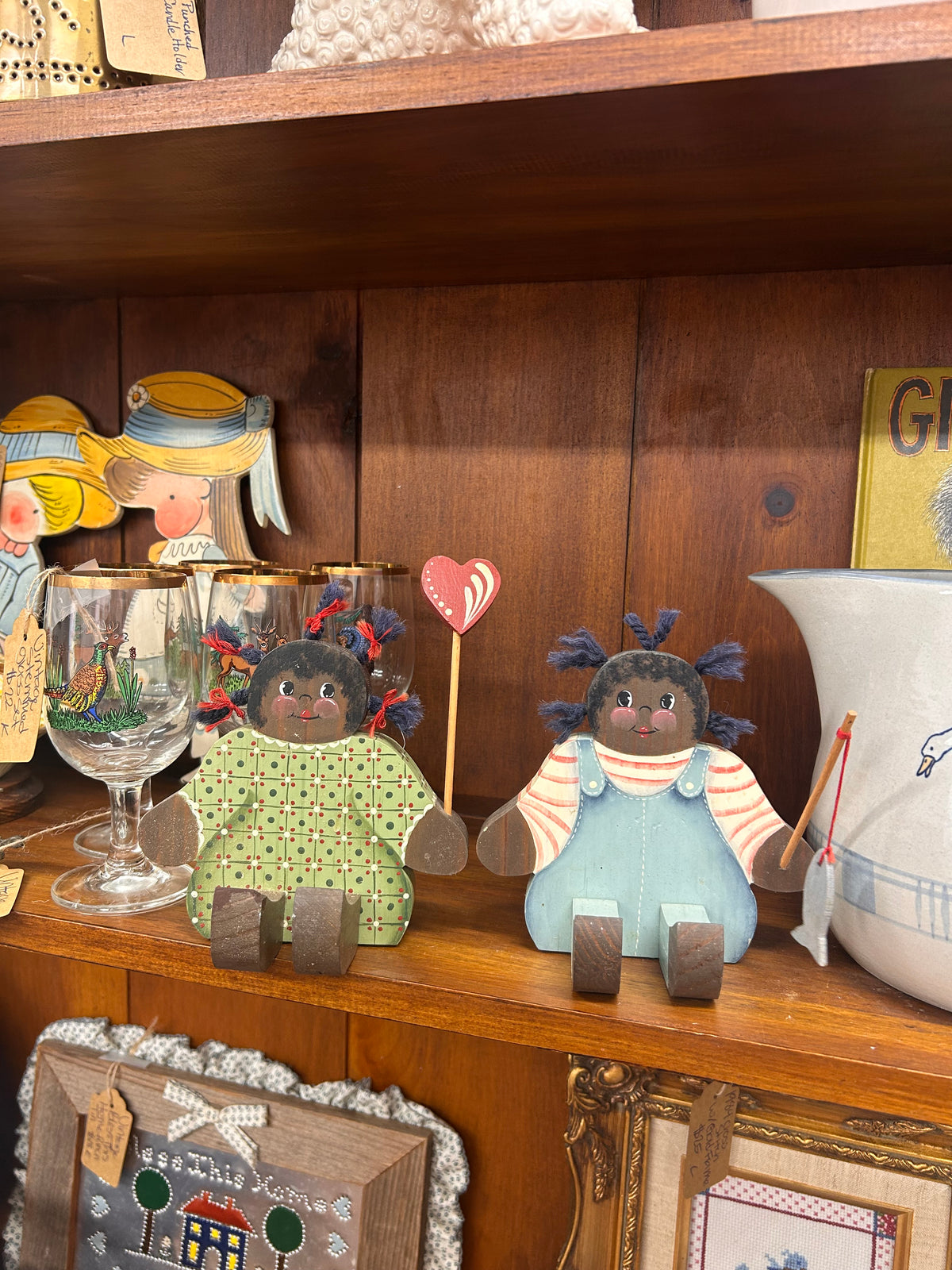 Vintage Wooden Americana Folk Art Dolls
