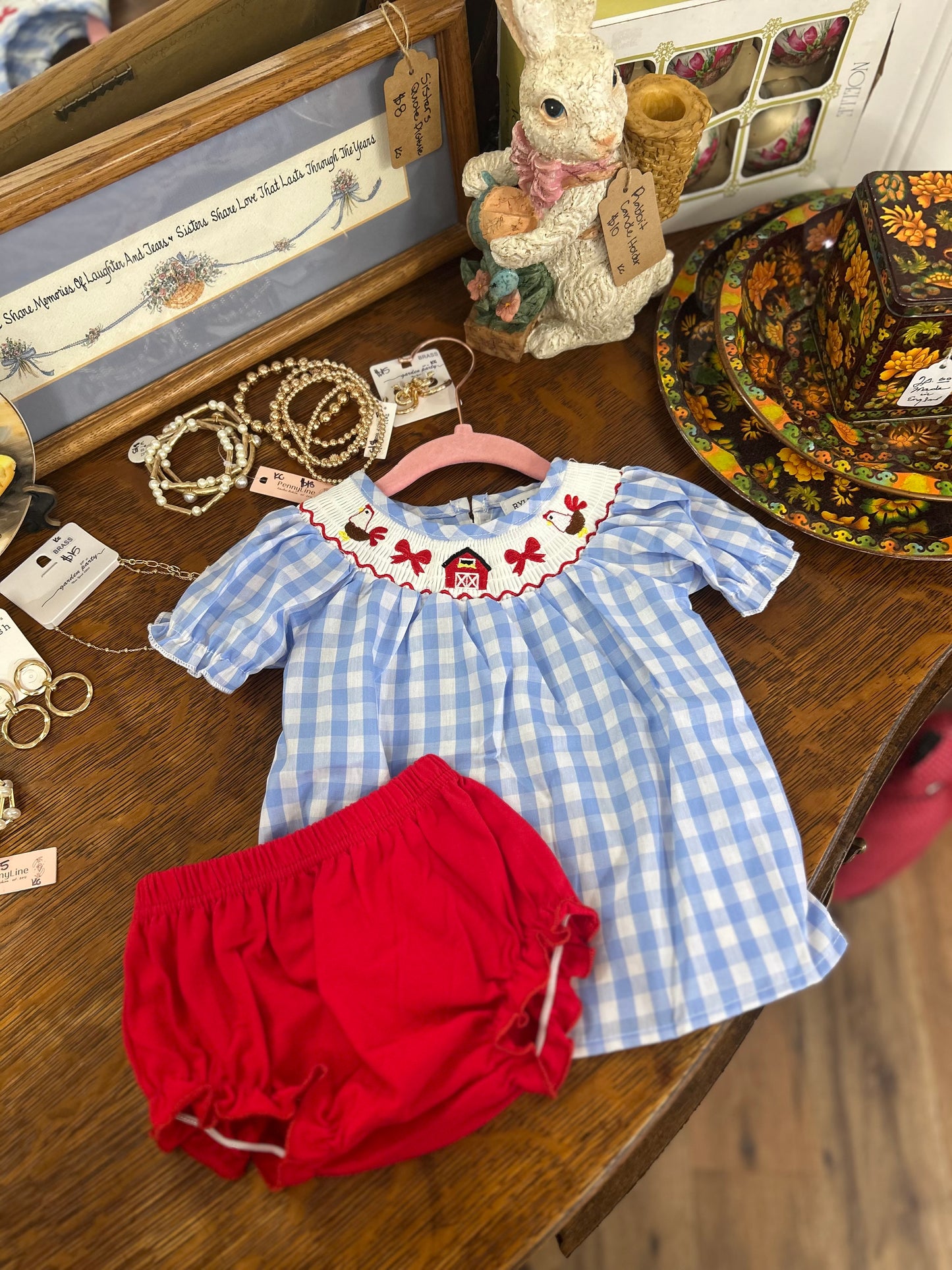 Girls Farm Gingham Bummie Set