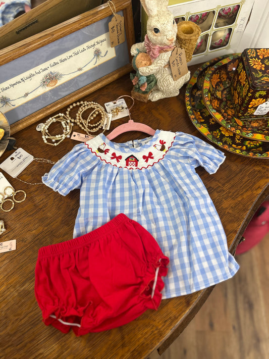 Girls Farm Gingham Bummie Set