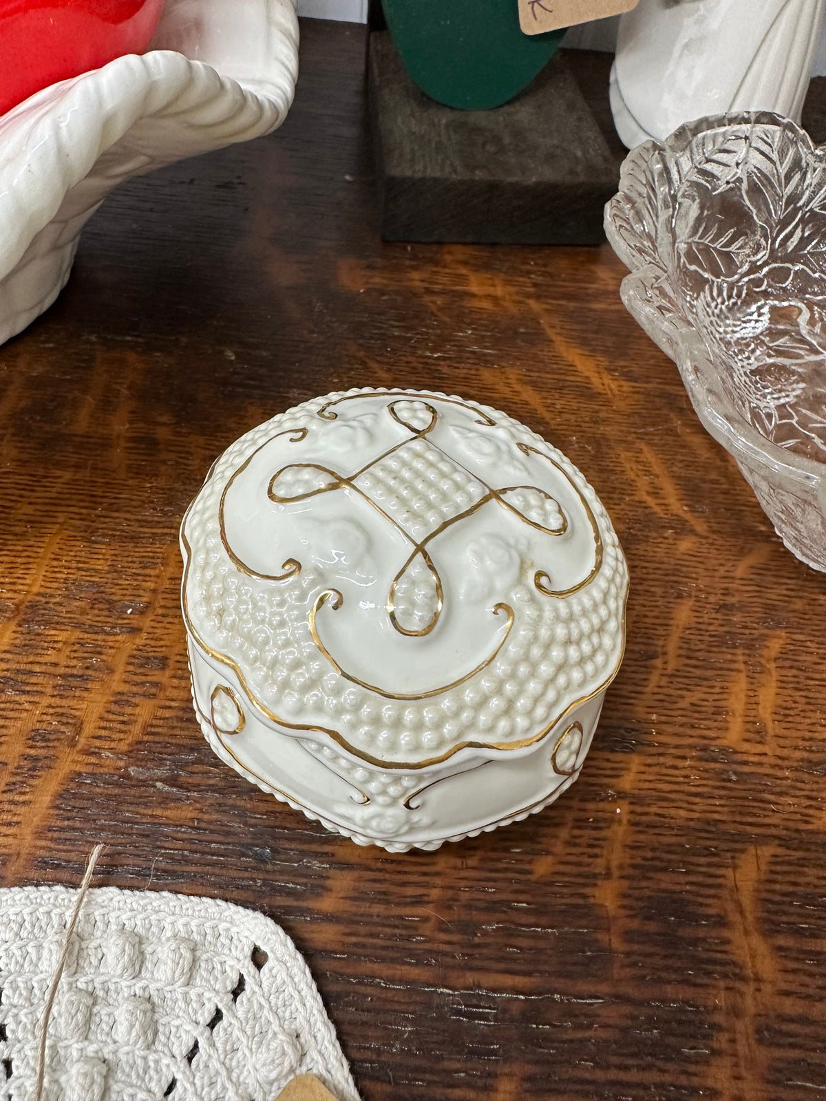 Vintage Porcelain Gold Trim Trinket Box