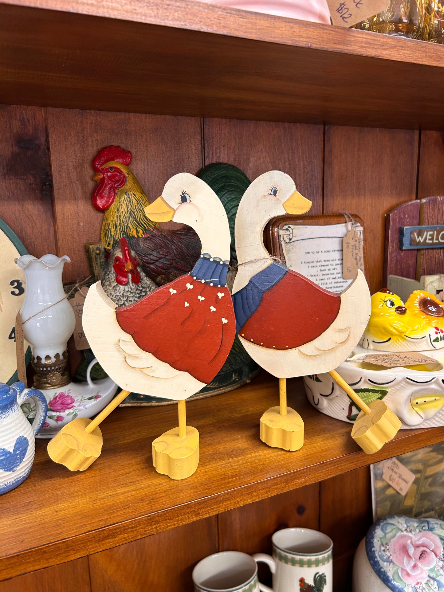 Vintage Wooden Geese Pair