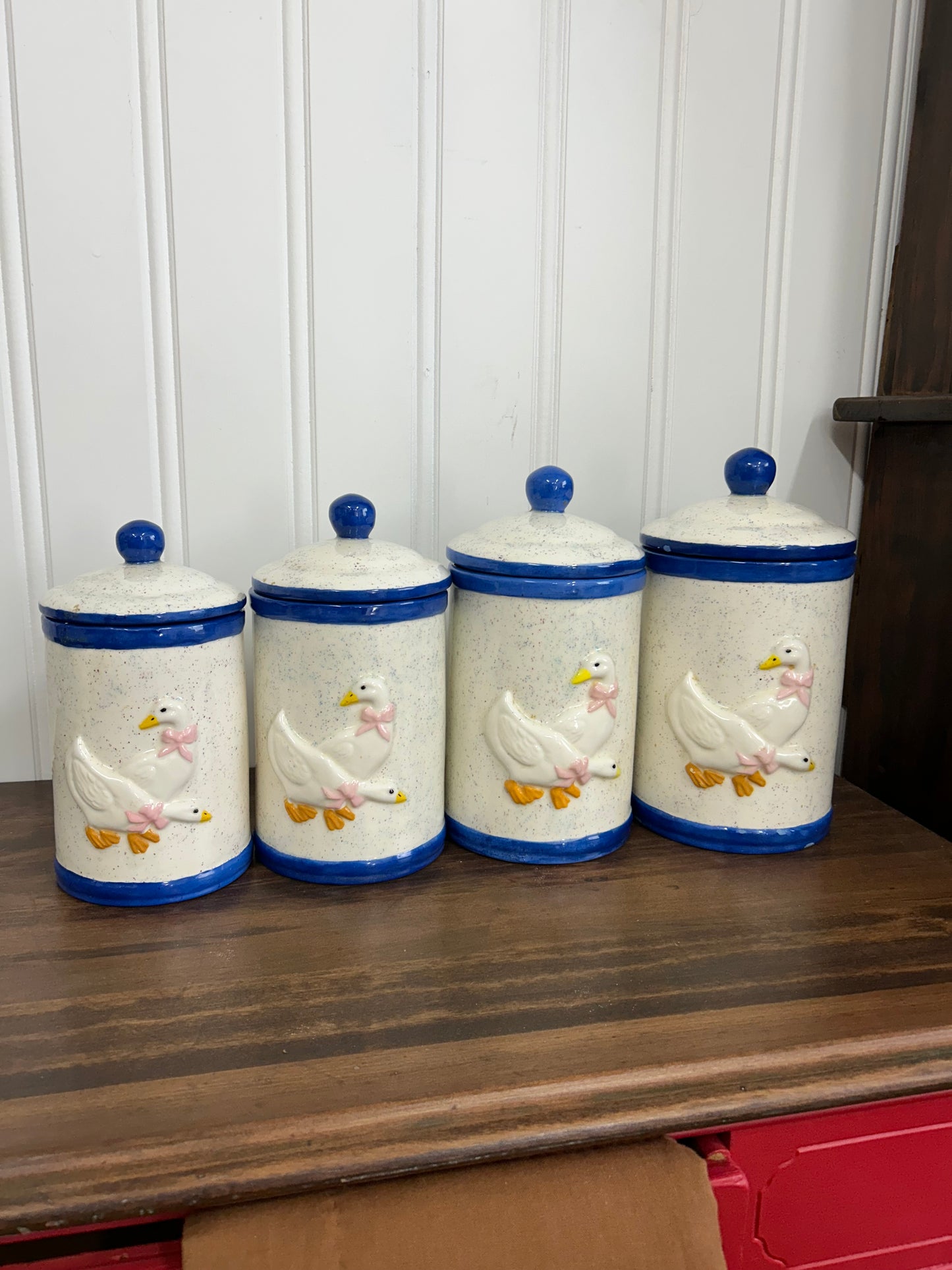 Vintage Handmade Goose Canister Set Of 4 - As Is