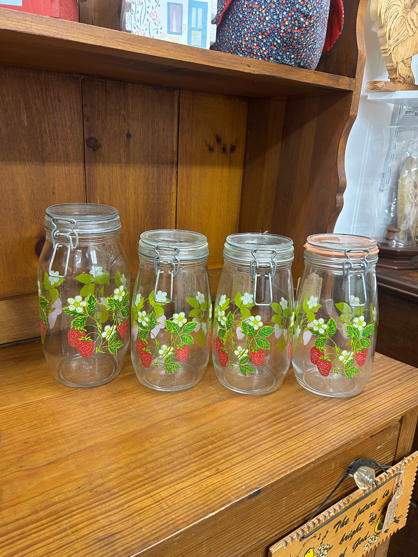 Vintage ARC France Strawberry Glass Canister Jars
