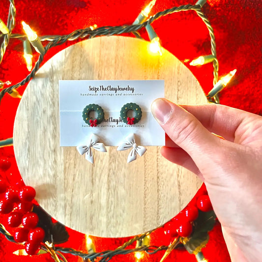 Wreath Clay Studs - Top Pair Only