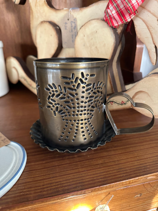 Vintage Punched Metal Candle Holder