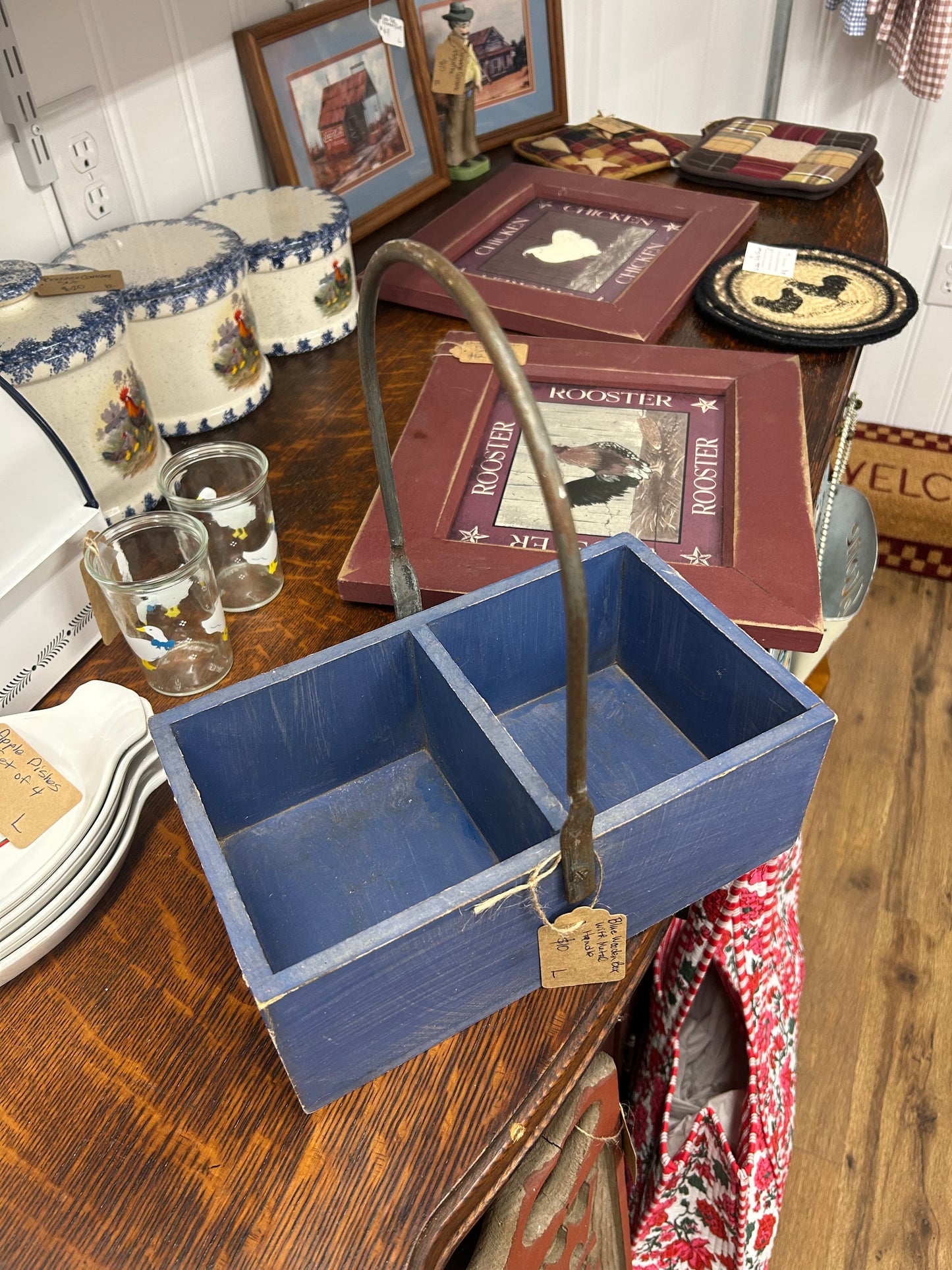 Blue Wooden Box With Metal Handle