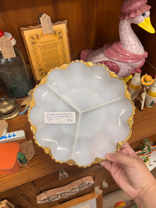 Anchor Hocking Milk Glass Divided Relish Tray - 10”