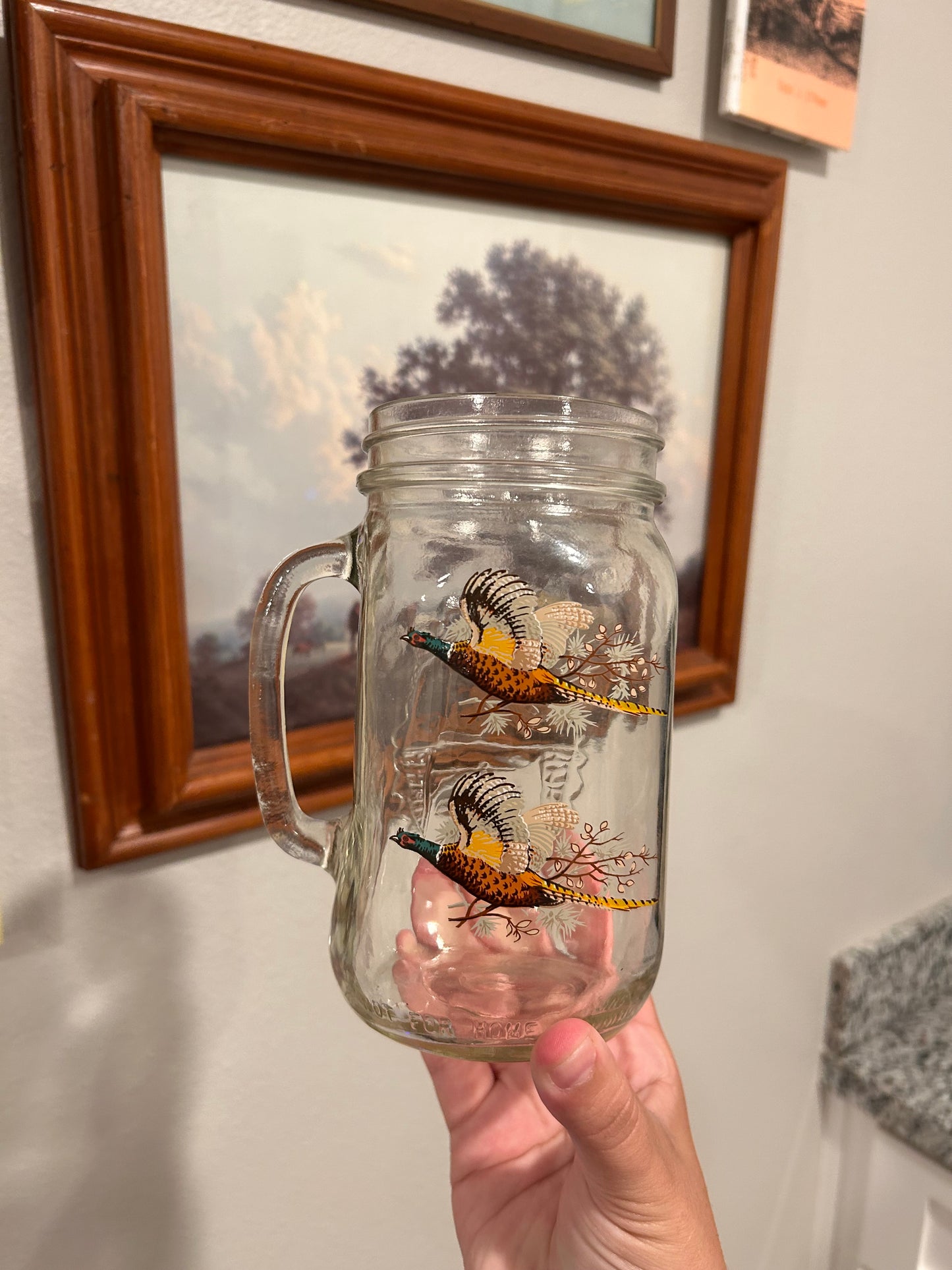 Vintage Pheasant Mason Jar Glass