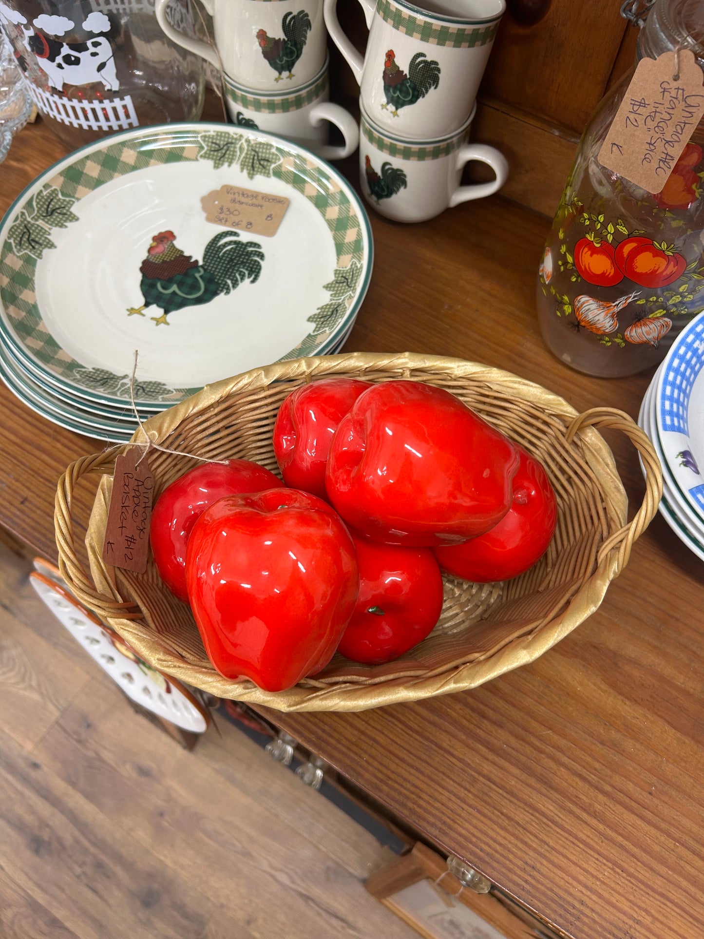 Vintage Basket & Ceramic Apples
