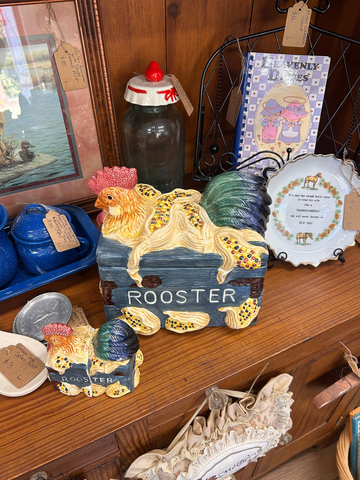 Vintage Rooster Cookie Jar W/ S&P Shakers