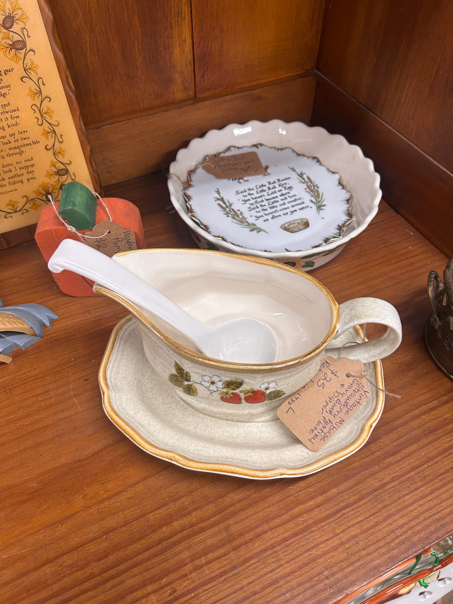 Vintage Mikasa Strawberry Festival Gravy Boat, Plate, Dispenser - Retired In 1988