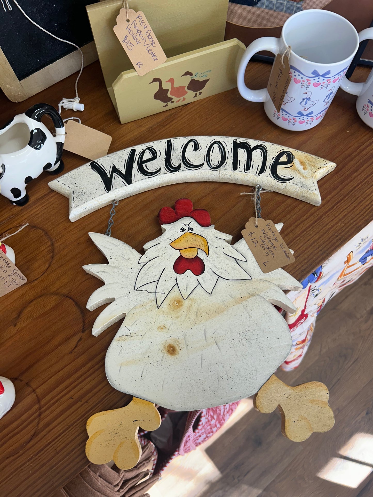 Vintage Wooden Welcome Chicken - As Is