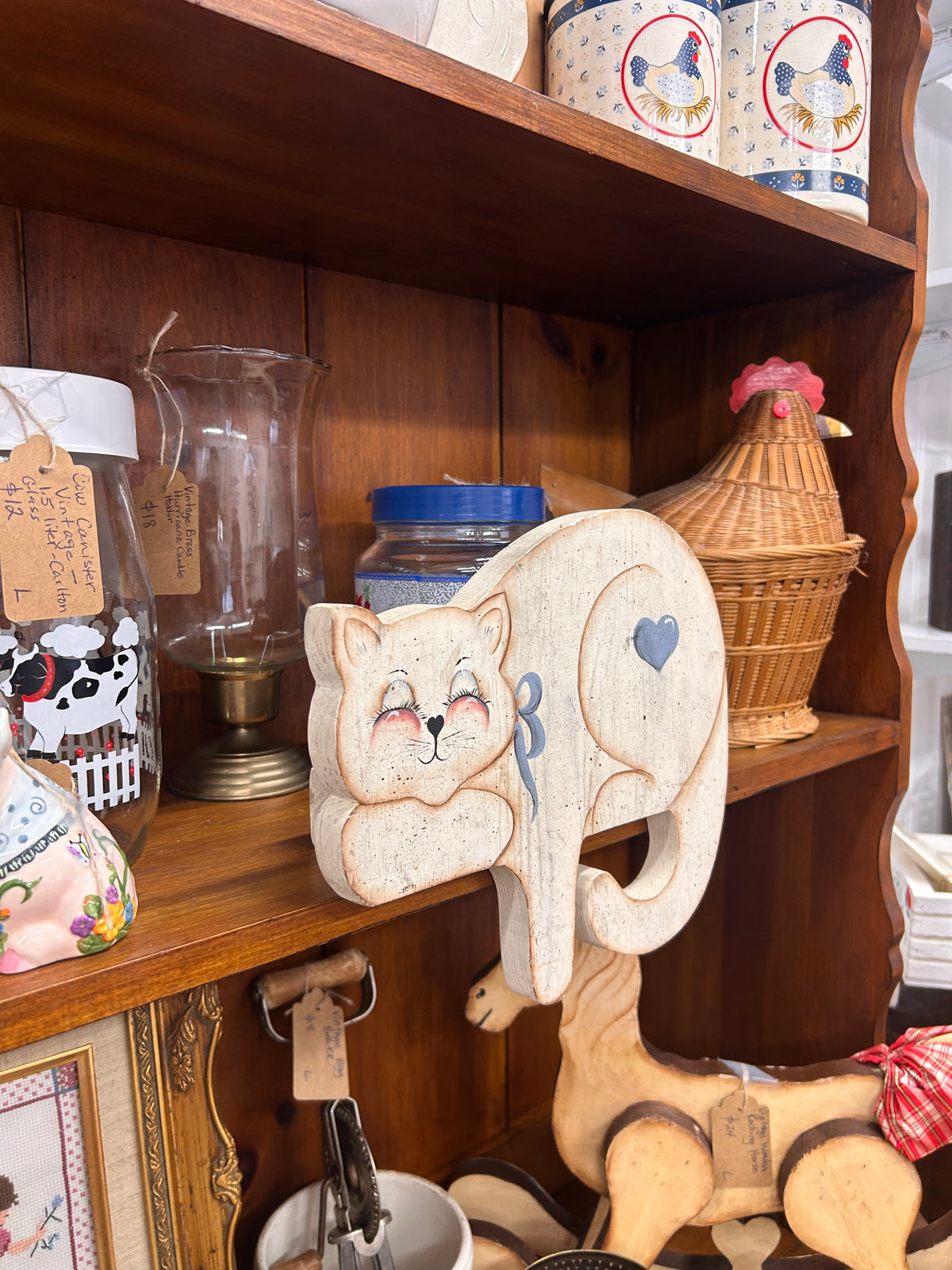 Vintage Wooden Cat Shelf Sitter