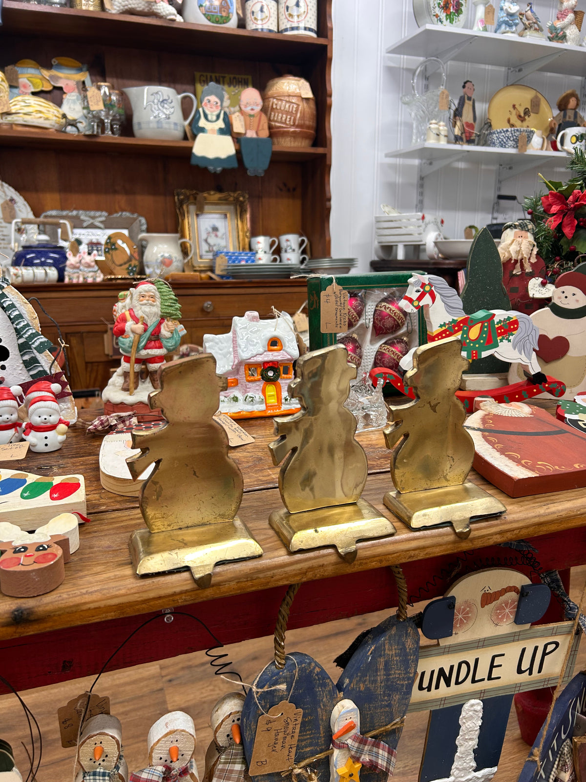 Vintage Brass Snowman Stocking Hanger - Set Of 3