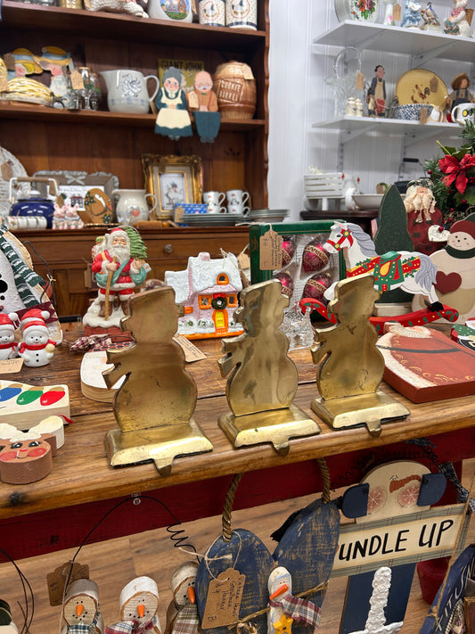 Vintage Brass Snowman Stocking Hanger - Set Of 3