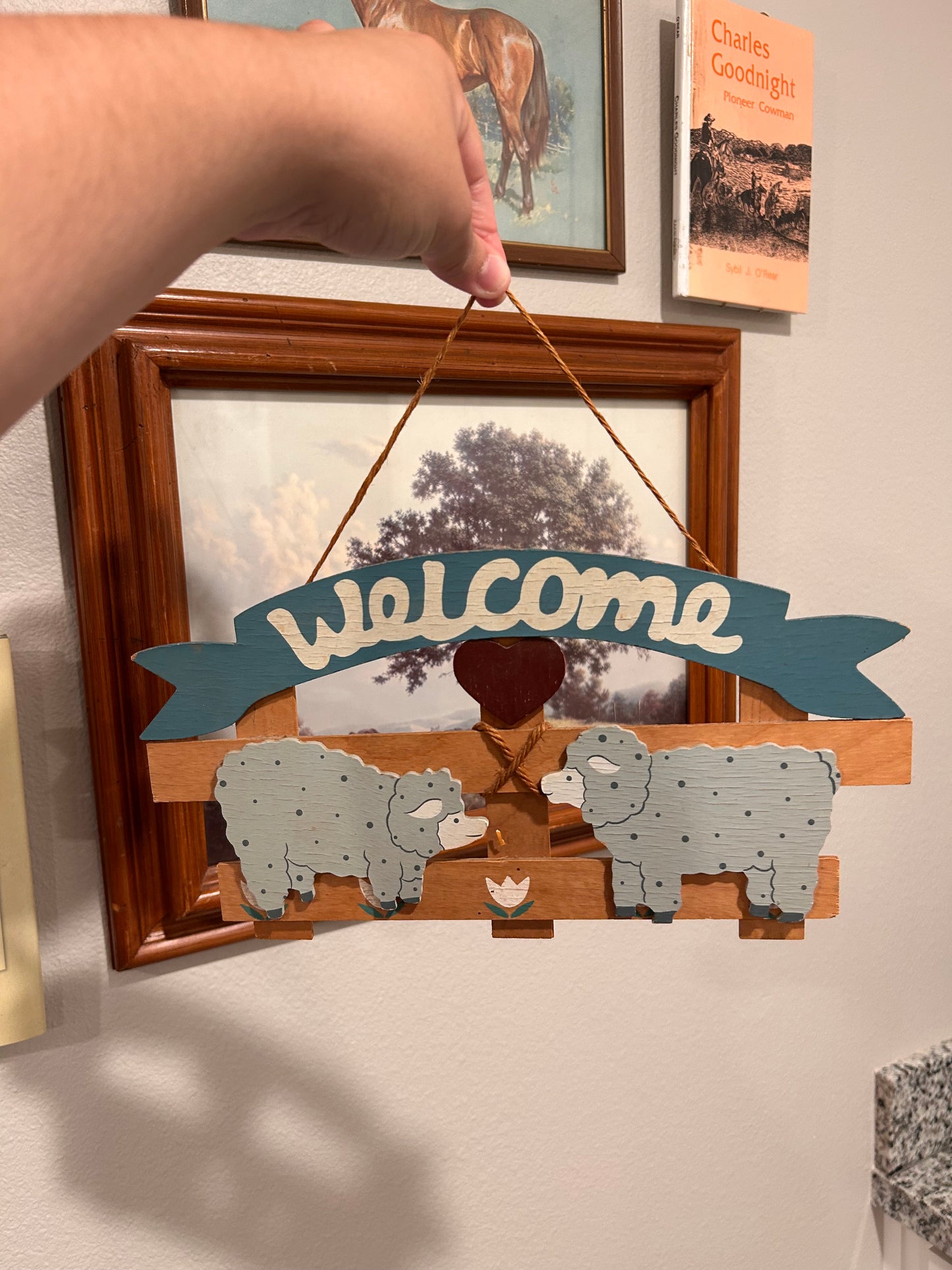 Vintage Wooden Sheep Welcome Hanger