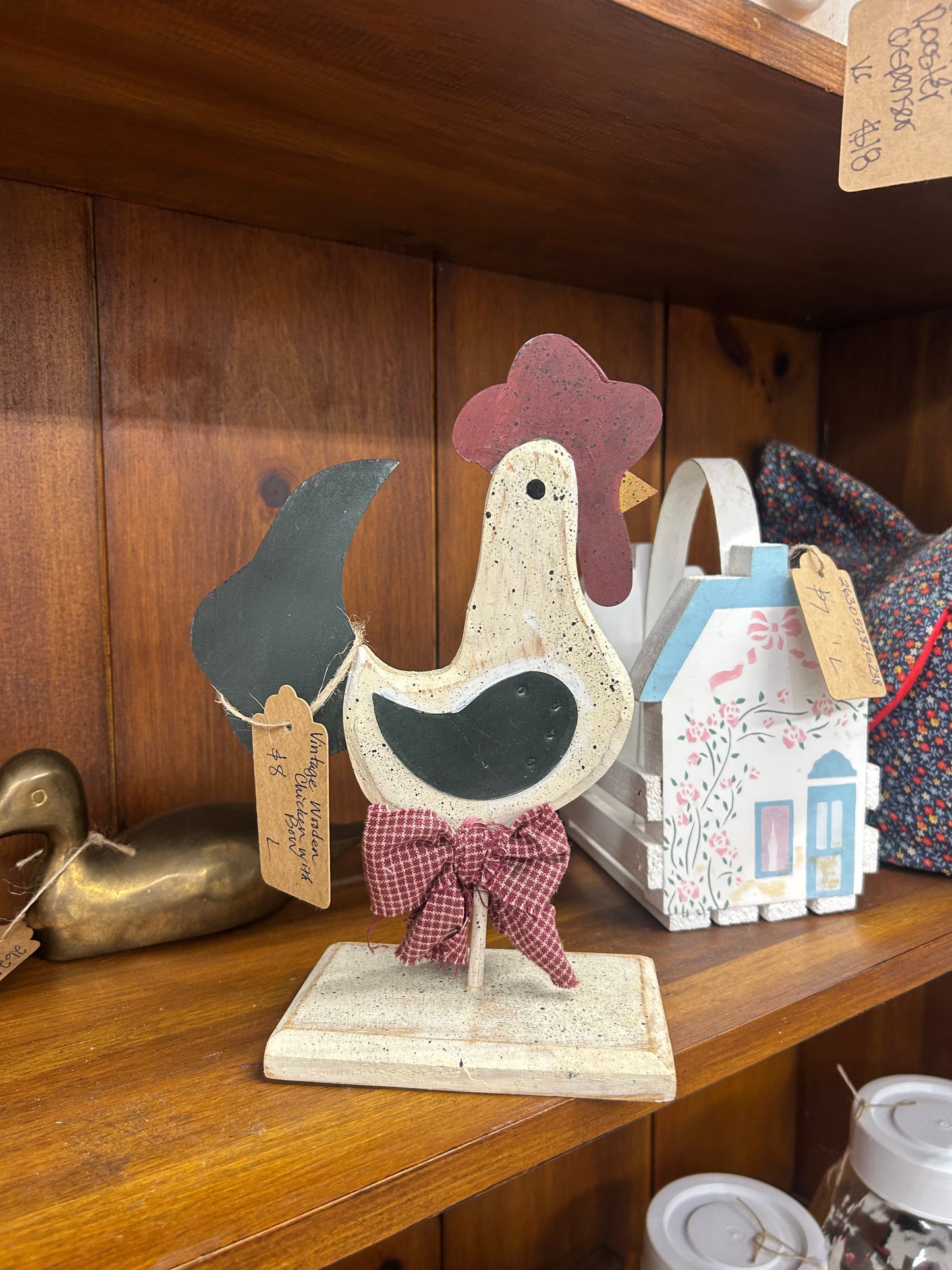 Vintage Wooden Chicken With Bow