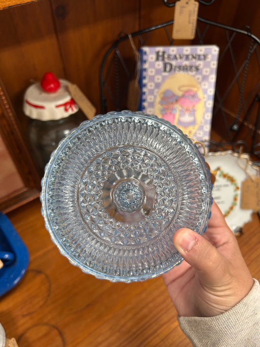 Indiana Glass “Ice Blue” Starburst Button & Cane Candy Dish