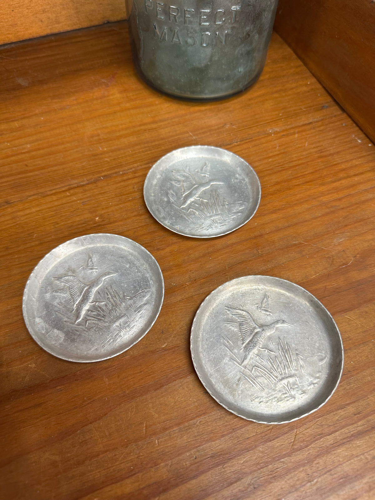 3 Aluminum Coasters W/ Ducks In Marsh