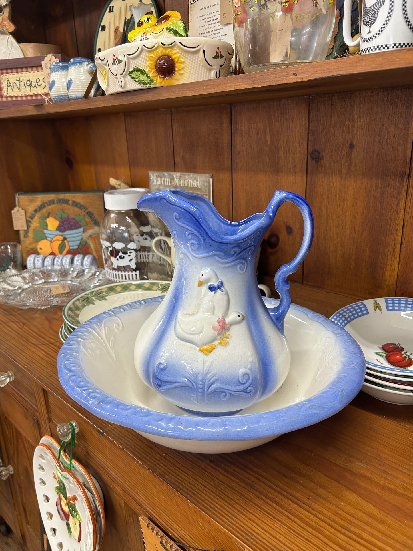 Vintage Goose Pitcher & Bowl