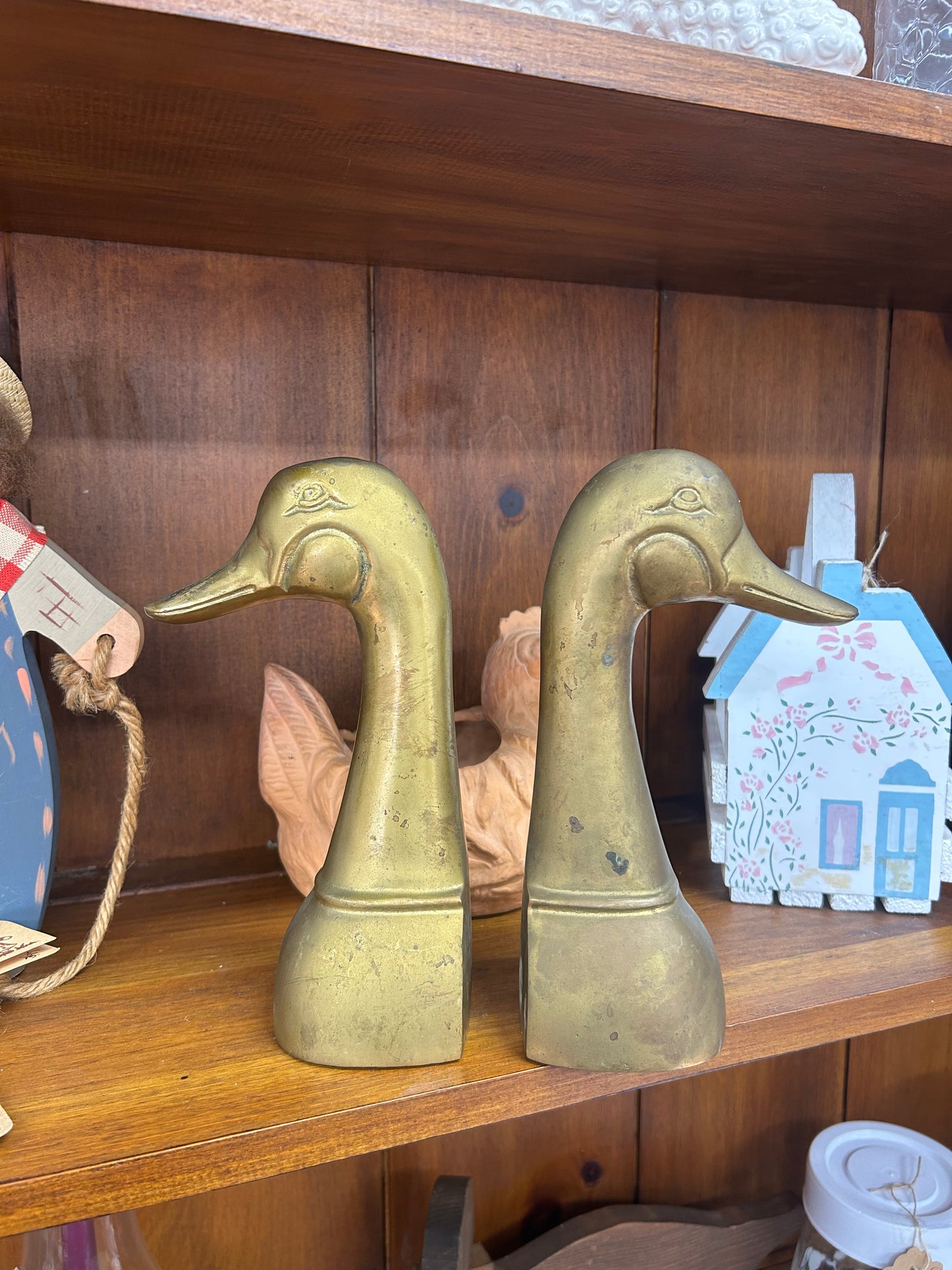 Large Vintage Brass Duck Bookends