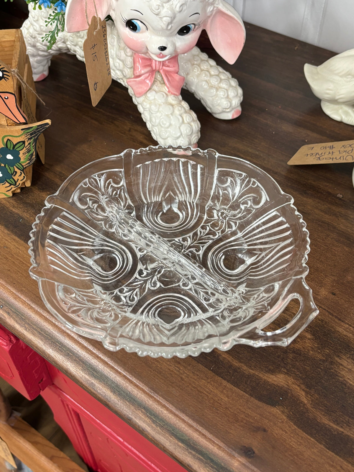 Vintage Indiana Glass Divided Candy/Relish Dish - 1940s-1950s