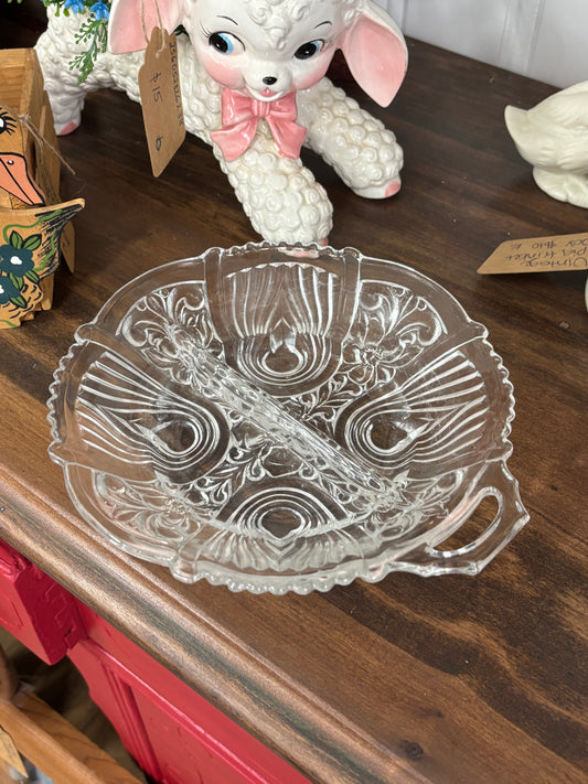 Vintage Indiana Glass Divided Candy/Relish Dish - 1940s-1950s
